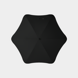 Black sport umbrella with hexagonal canopy and ergonomic handle designed for performance and protection in various weather conditions