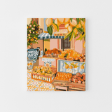 Paint by numbers kit featuring vibrant Italian market scene with lemons and colorful stalls on canvas