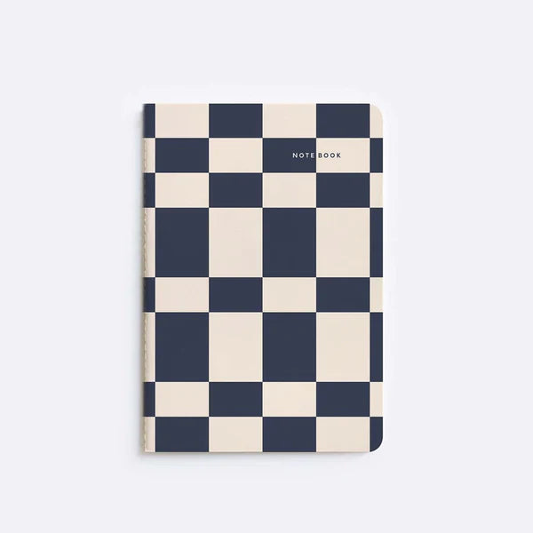 Checkers A5 softcover notebook with bold black and cream checkerboard design, portable and ideal for work or school use.