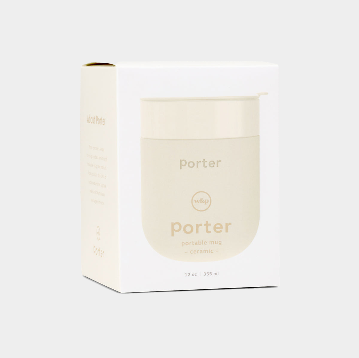 picture of the packaging for cream ceramic takeaway mug