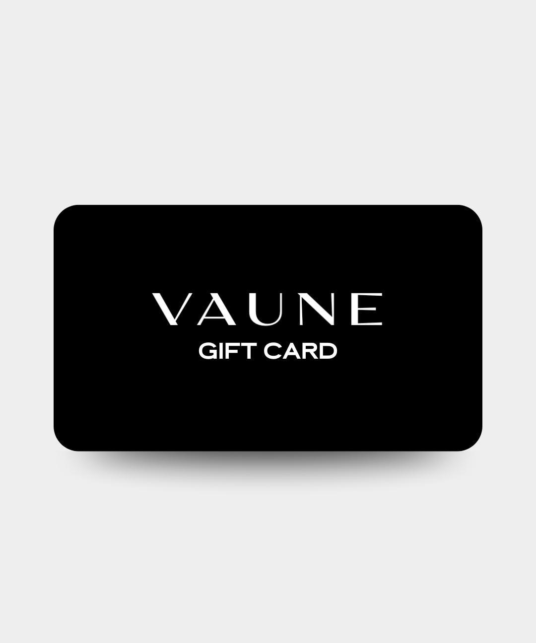 Black Vaune Home Gift Card with white text for digital gift giving