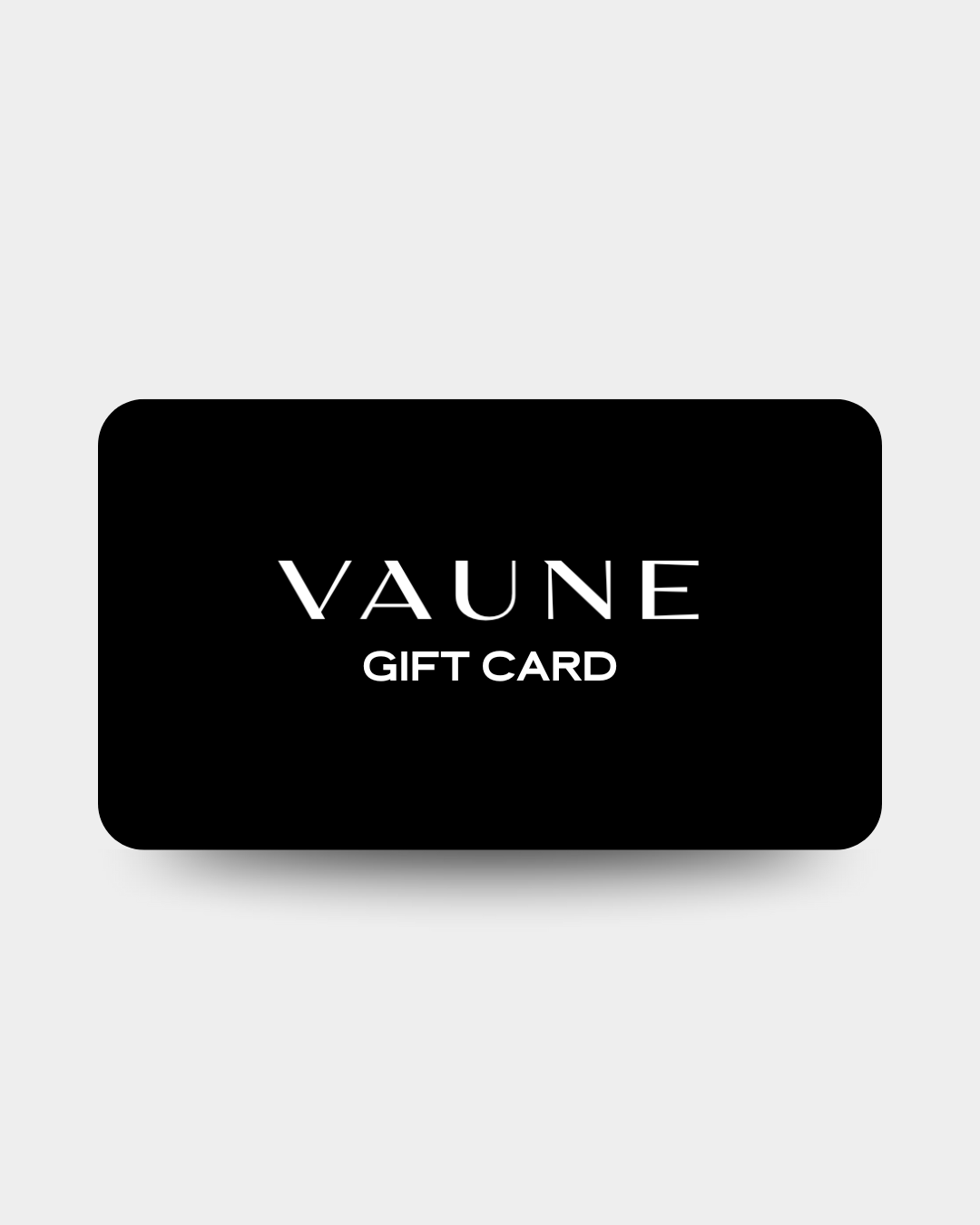 Black Vaune Home Gift Card with white text for digital gift giving