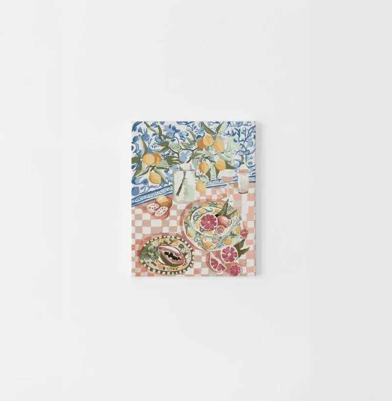 Mini Paint By Numbers kit featuring vibrant citrus table scene with intricate patterns and colorful details