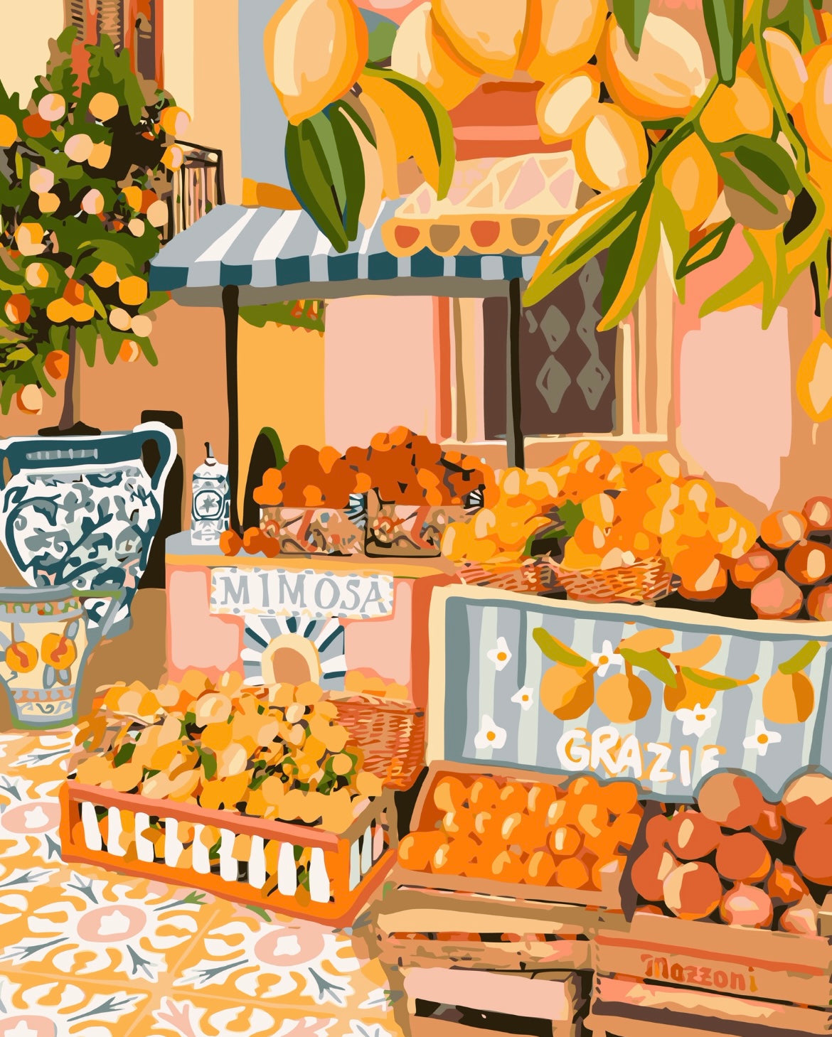 artwork of an Italian market stall