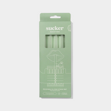 Reusable transparent glass smoothie straws set in green packaging with eco-friendly and durable design
