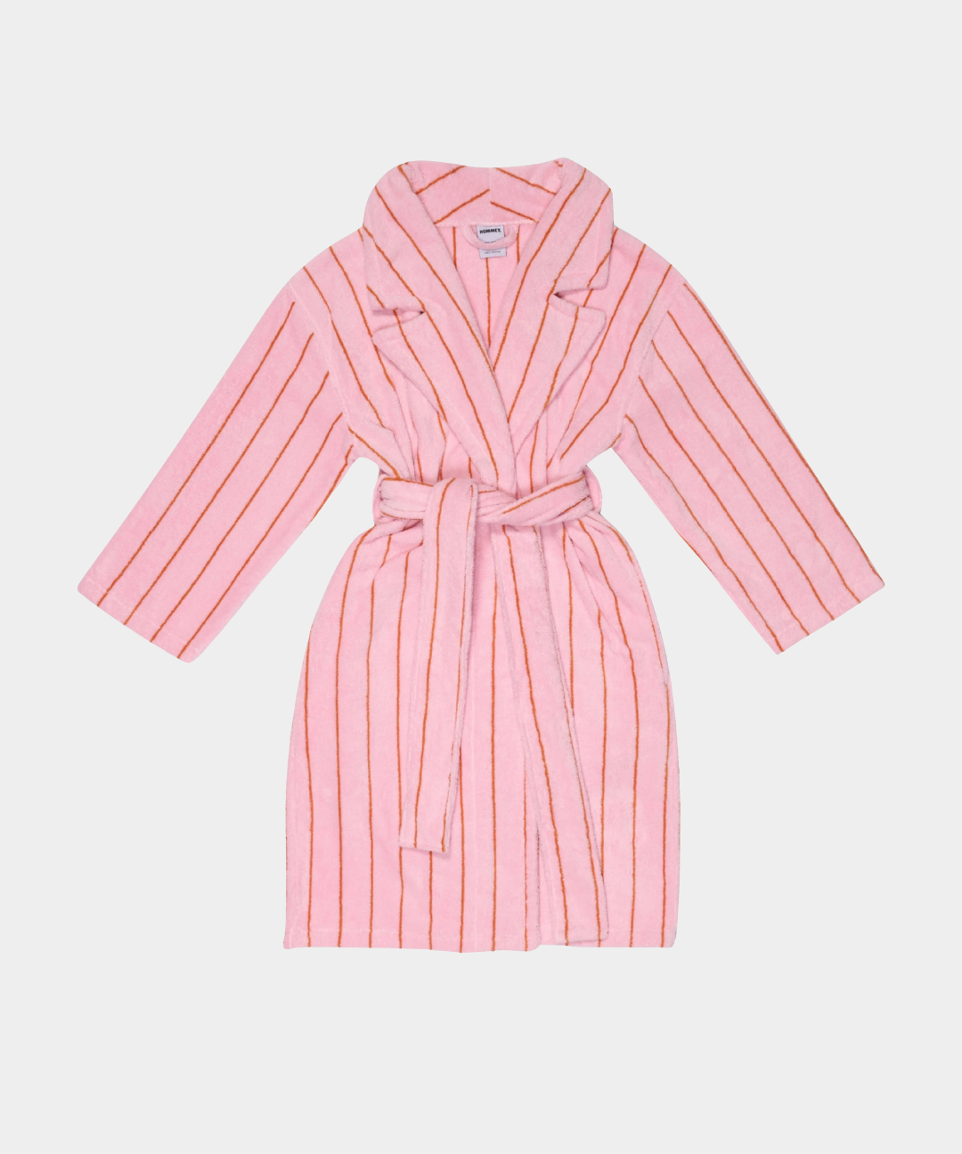 Pink striped cotton unisex robe Fleur with large belt and notched lapel for comfort and style