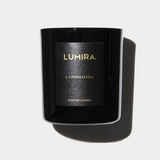 Luxury La Primavera scented candle by LUMIRA in sleek black container with gold lettering