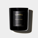 Black Lumira Sicilian Citrus scented candle with gold lettering and minimalist design
