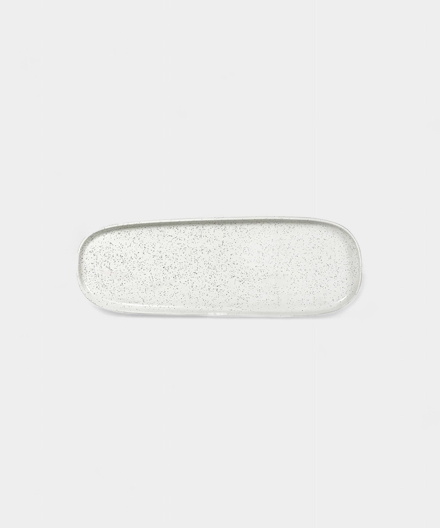 Long white speckle serving platter from Table of Plenty collection designed for elegant displays