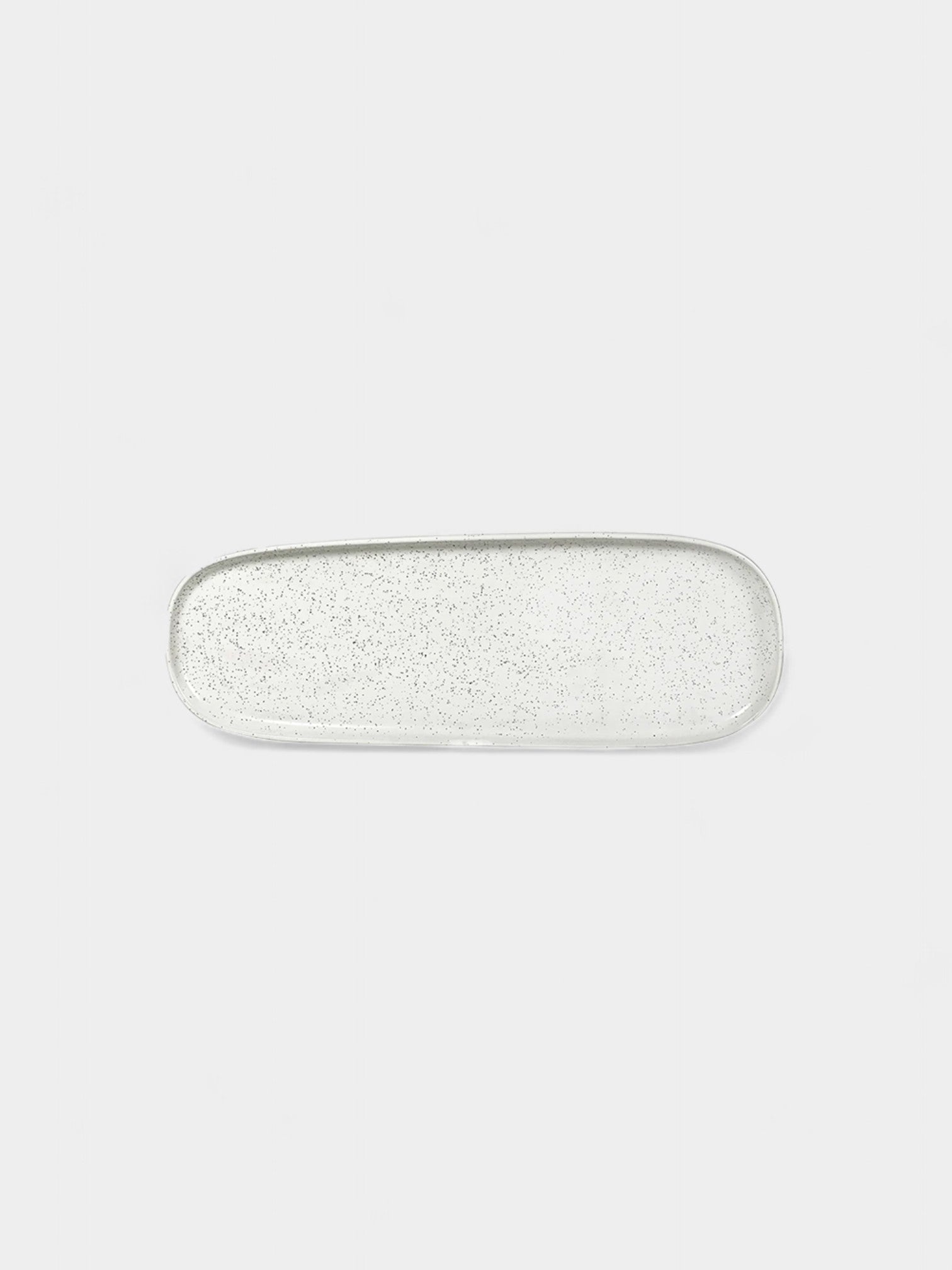 Long white speckle serving platter from Table of Plenty collection designed for elegant displays