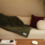 green throw blanket on couch