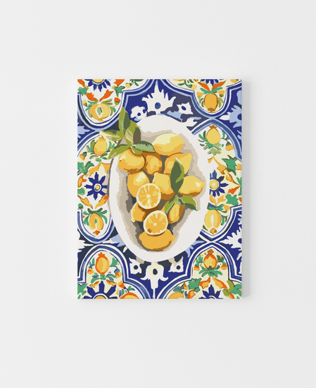 wall art of a lemon bowl hanging on a wall