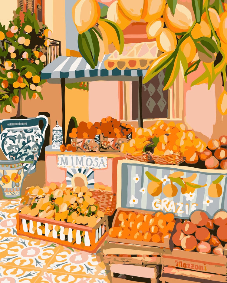 artwork of an Italian market stall 