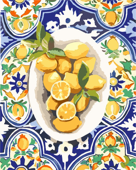 artwork of a lemon bowl sitting on an Italian table