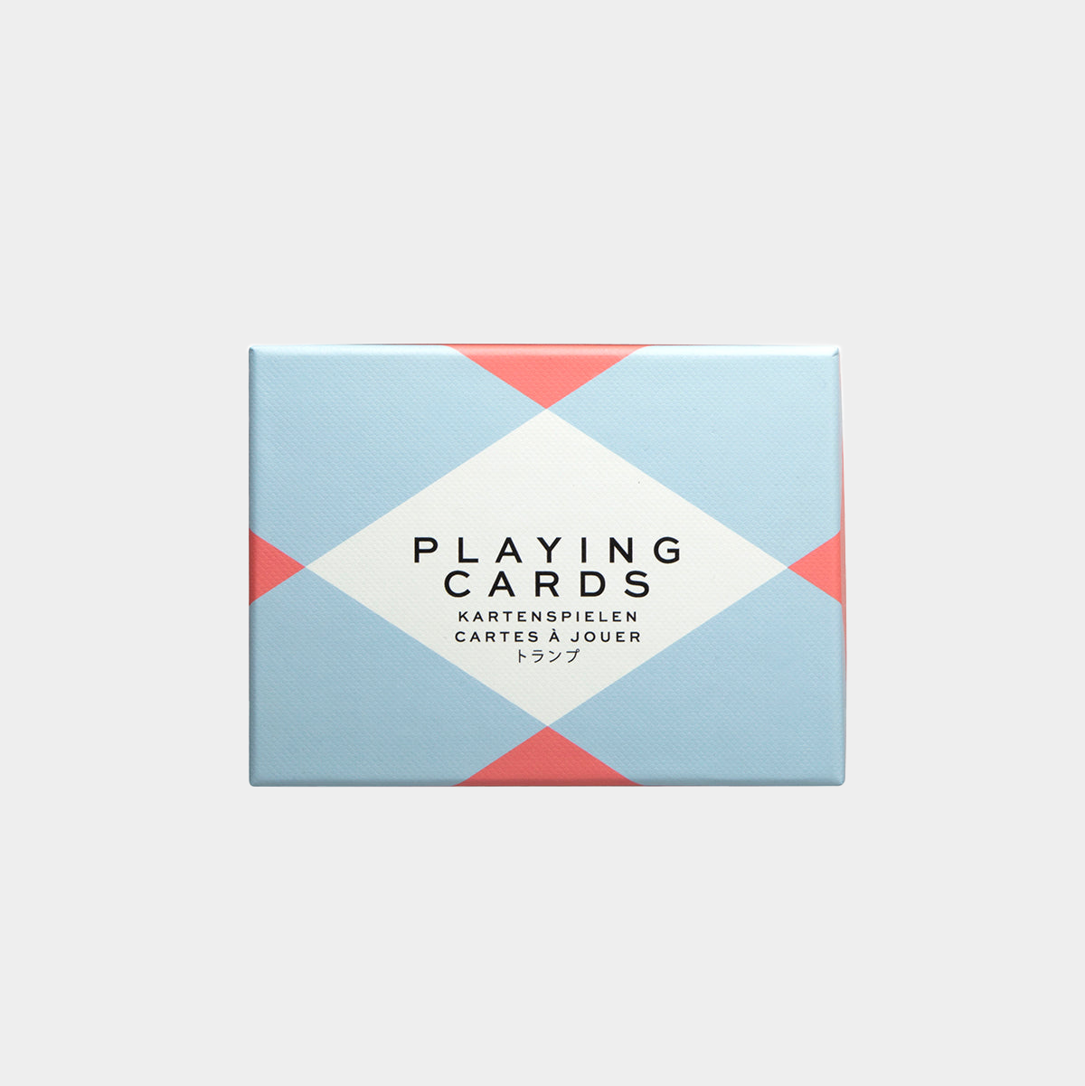 Play Games Double Playing Cards with refined palette and distinctive graphics in blue and coral diamond pattern packaging