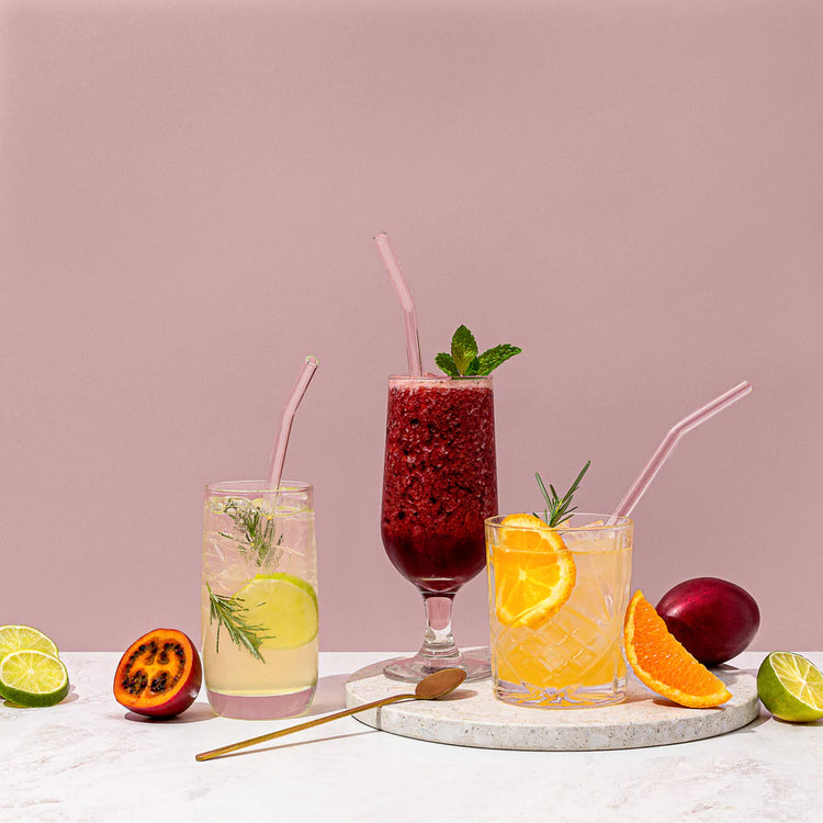 editorial shot of smoothie straws and smoothies