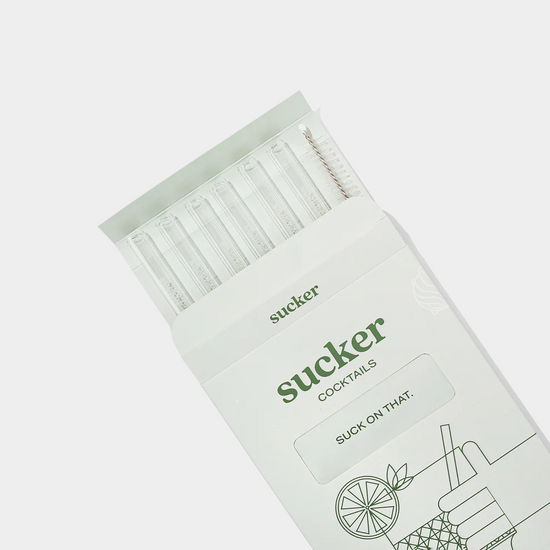 clear cocktail smoothie straws in packaging on white background opened up