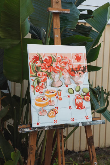 easel with artwork of cocktail table 