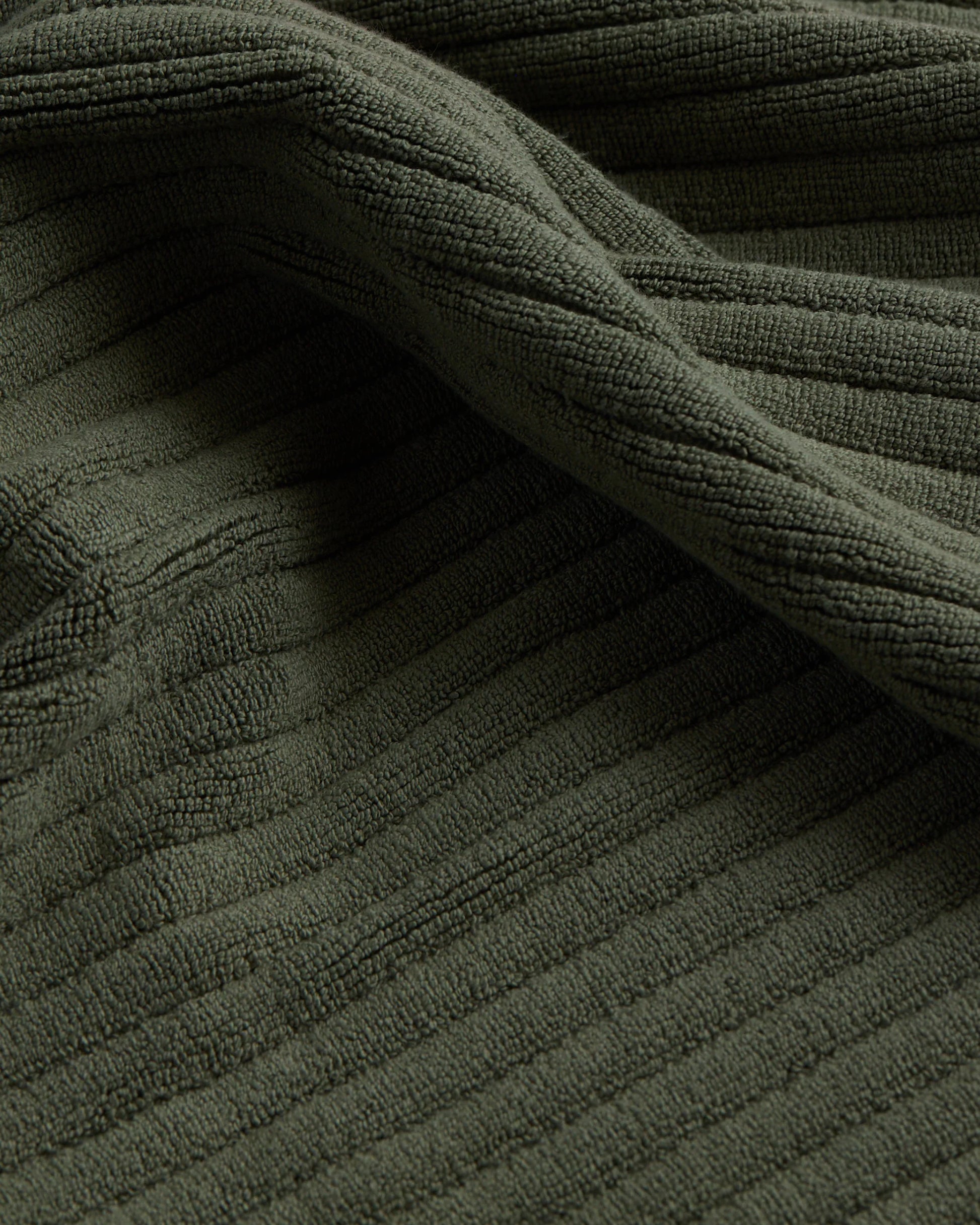 up close picture of texture of dark green bath mats