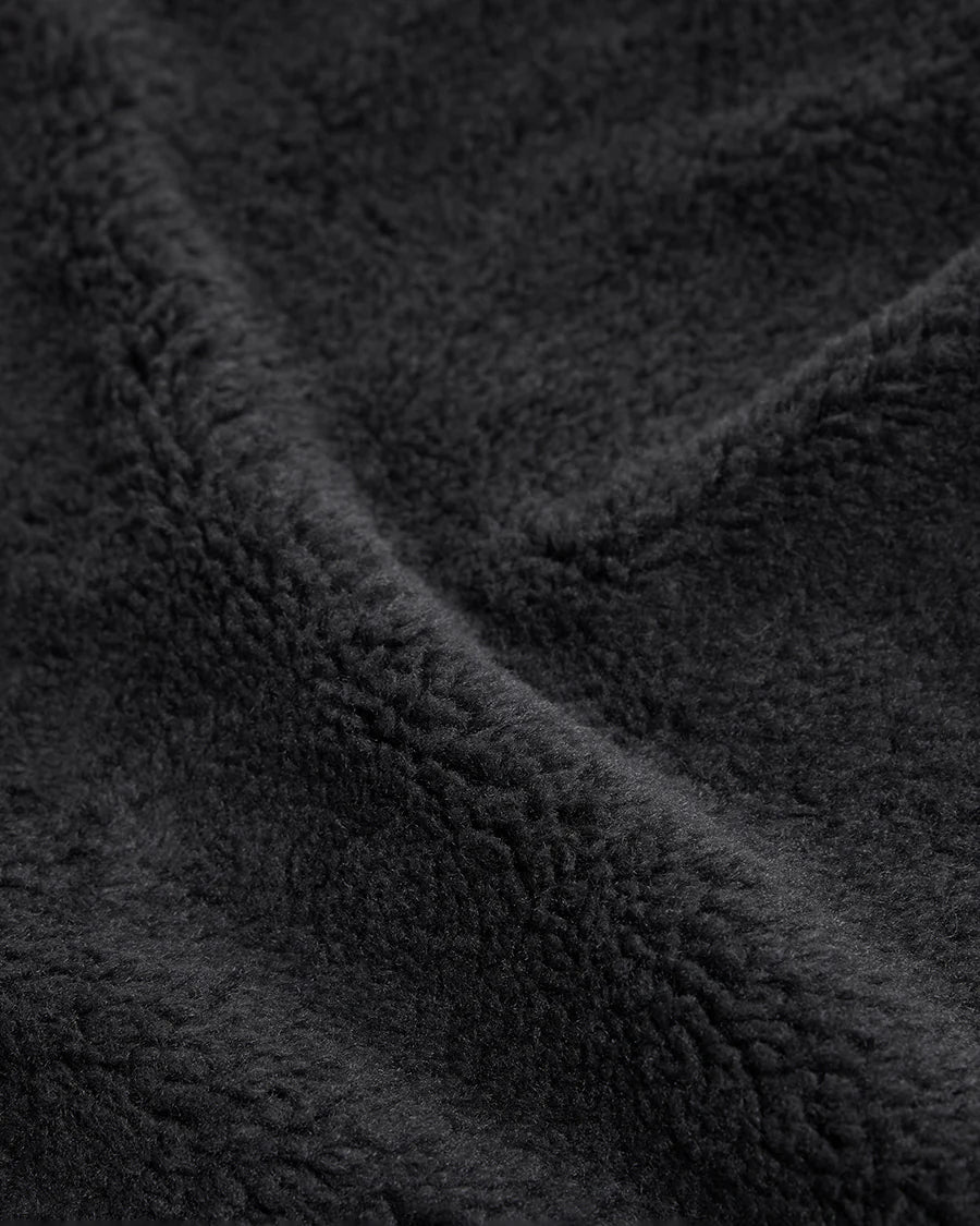 up close shot of texture of black fluffy throw blanket 